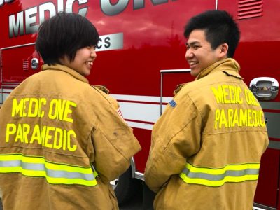 エイドカー（EMTが乗る救急車）とMedic One（Paramedicが乗る救急車）に同乗し、救急現場活動を見学します。