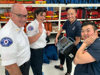 大学・大学院の実習の講師として米国シアトルのParamedicを招待しています。学生・院生ともに積極的に英語で質問しています。